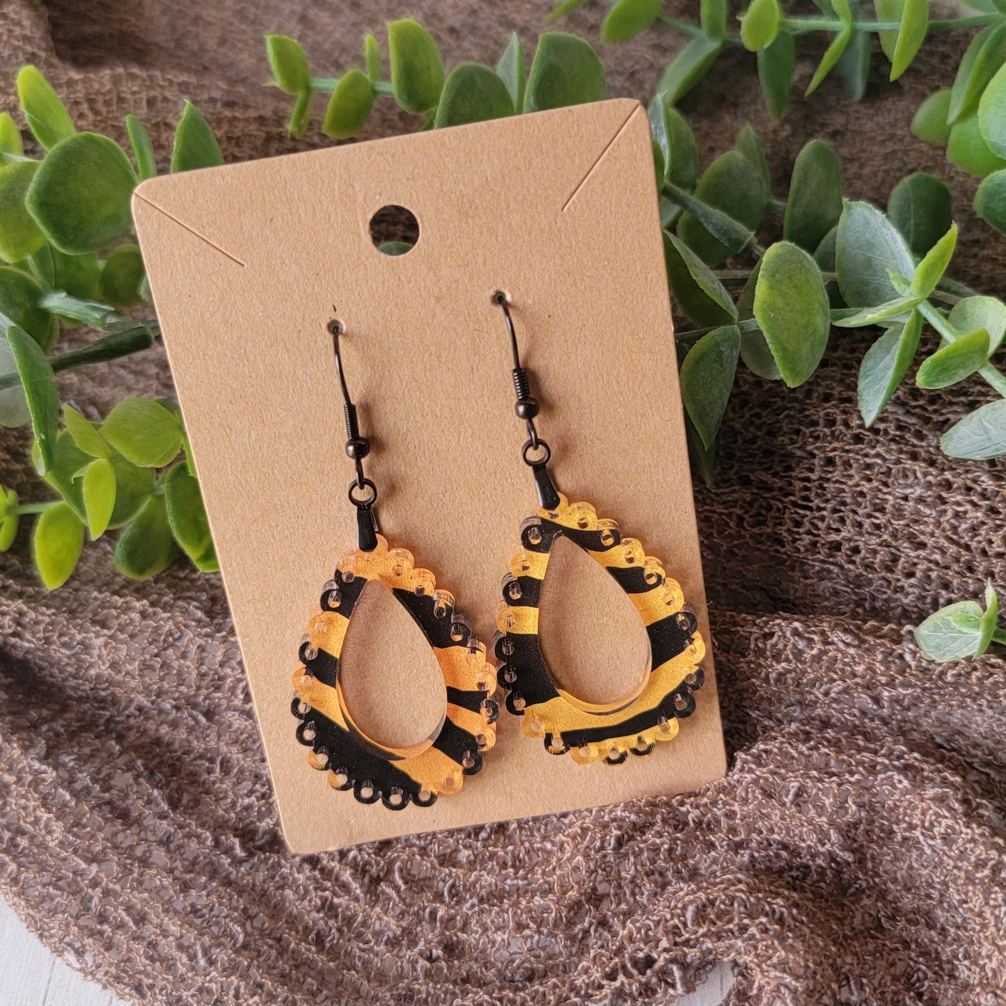 Amy- Orange & Black Tiger Stripe Earring
