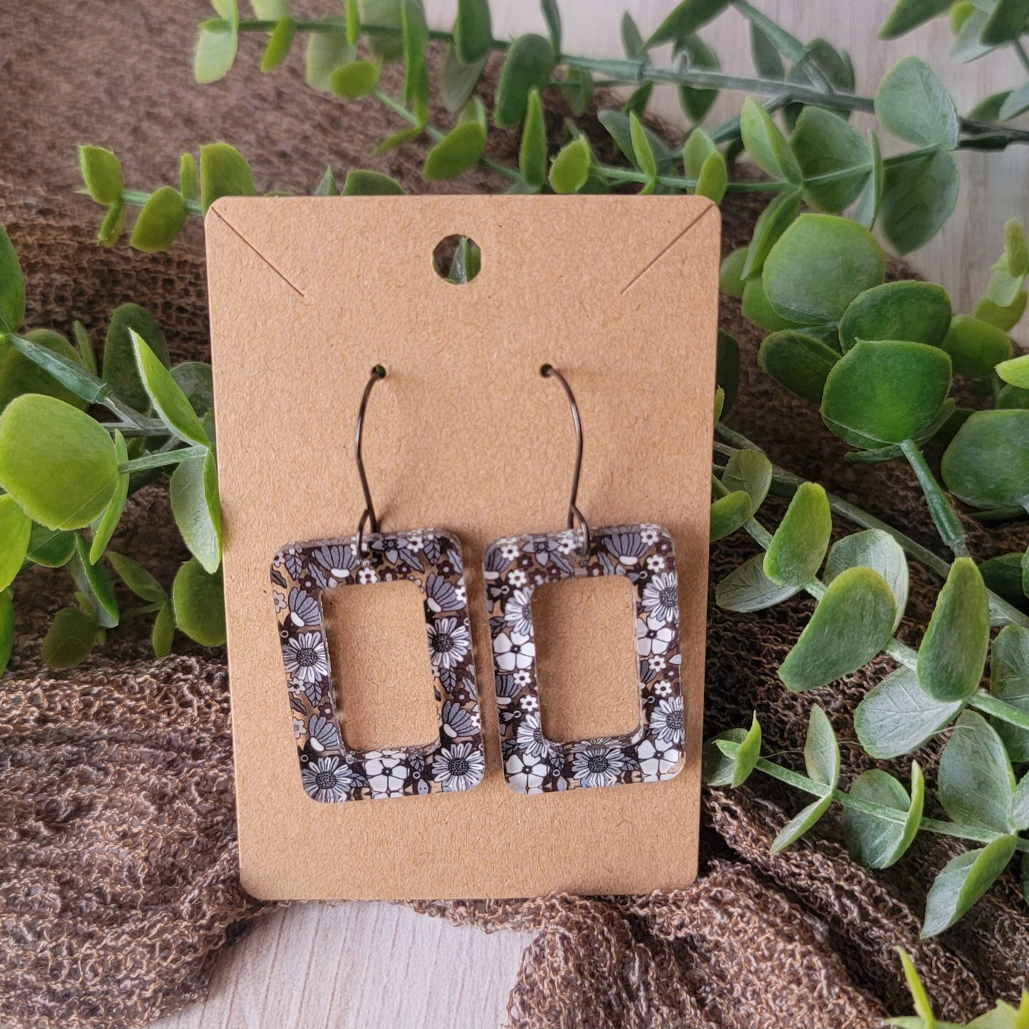 Morgan- Boho black and grey floral earring