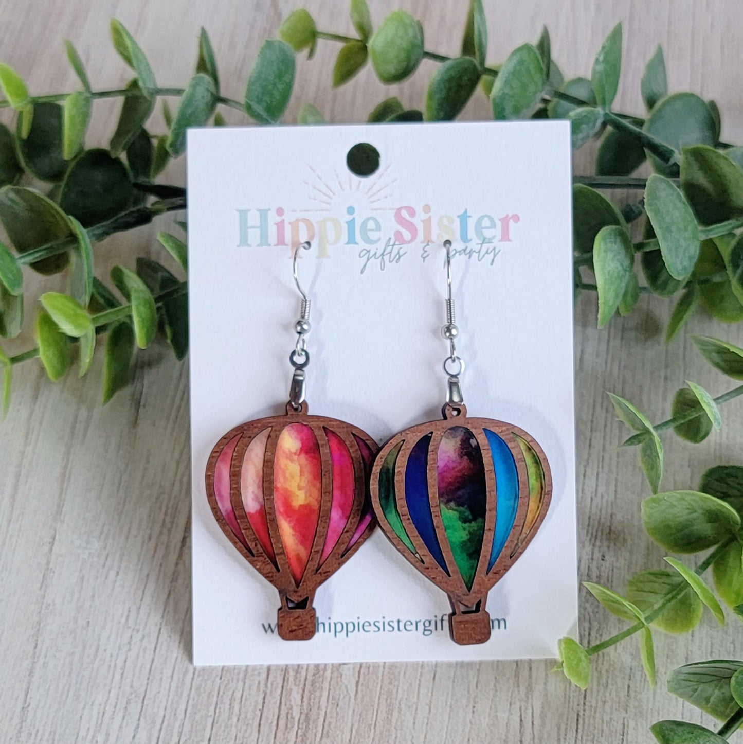 Hot Air Balloon- Wooden with Acrylic Inlay Earring