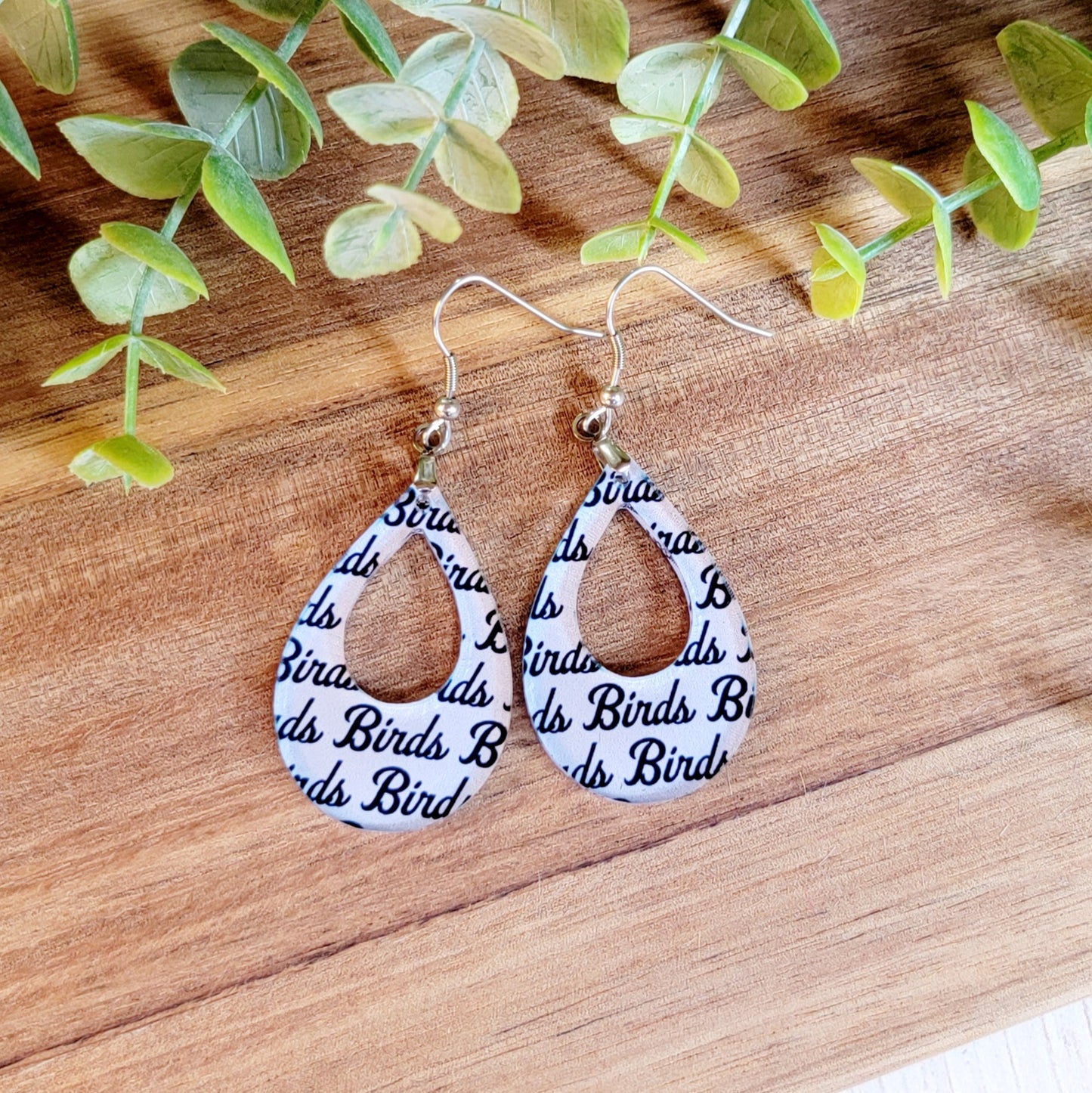 Birds Basketball Pattern Open Teardrop Earrings