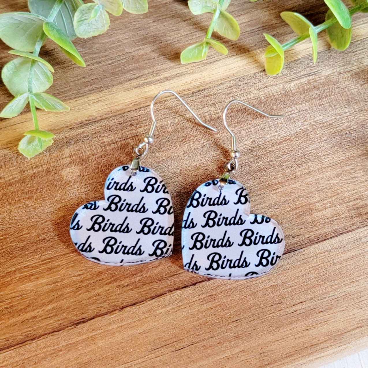 Birds Basketball Pattern Heart Earrings
