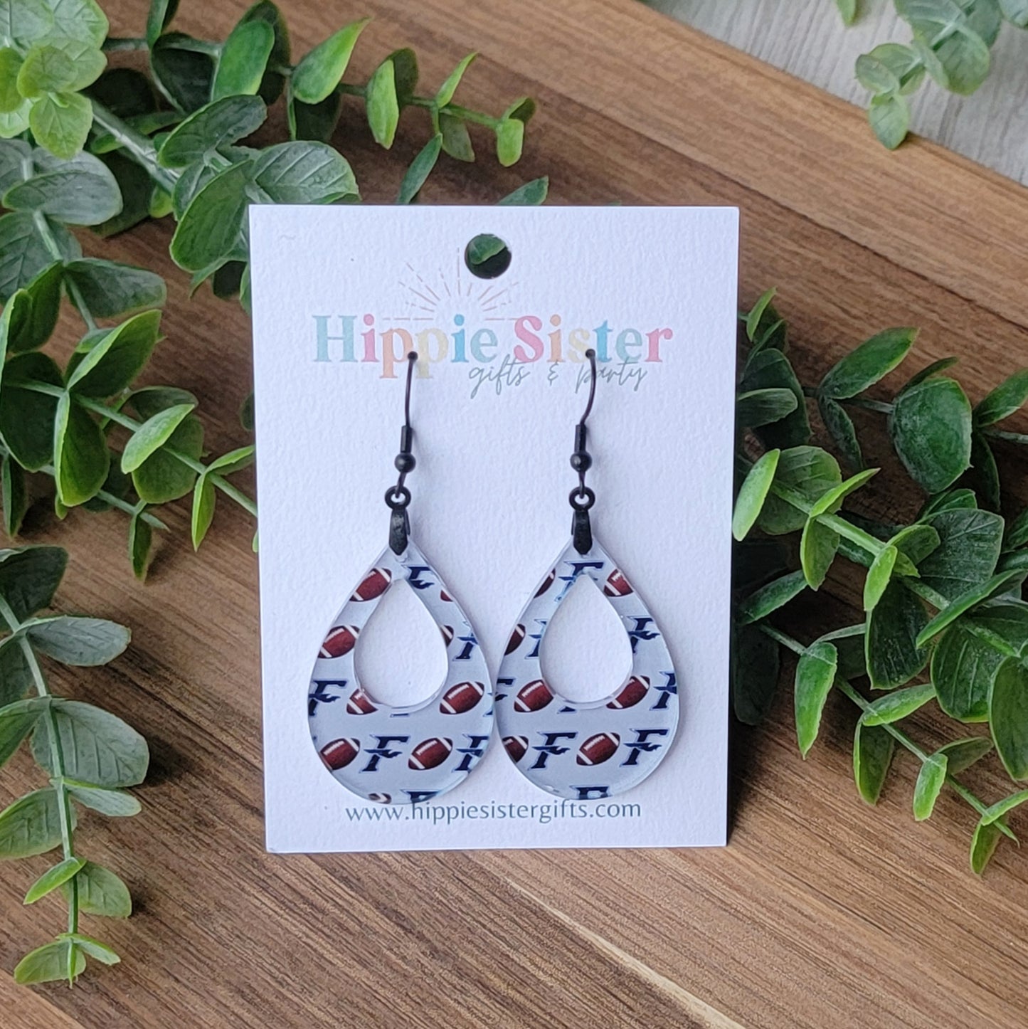 Firebird Football Pattern Earrings- Open Teardrop