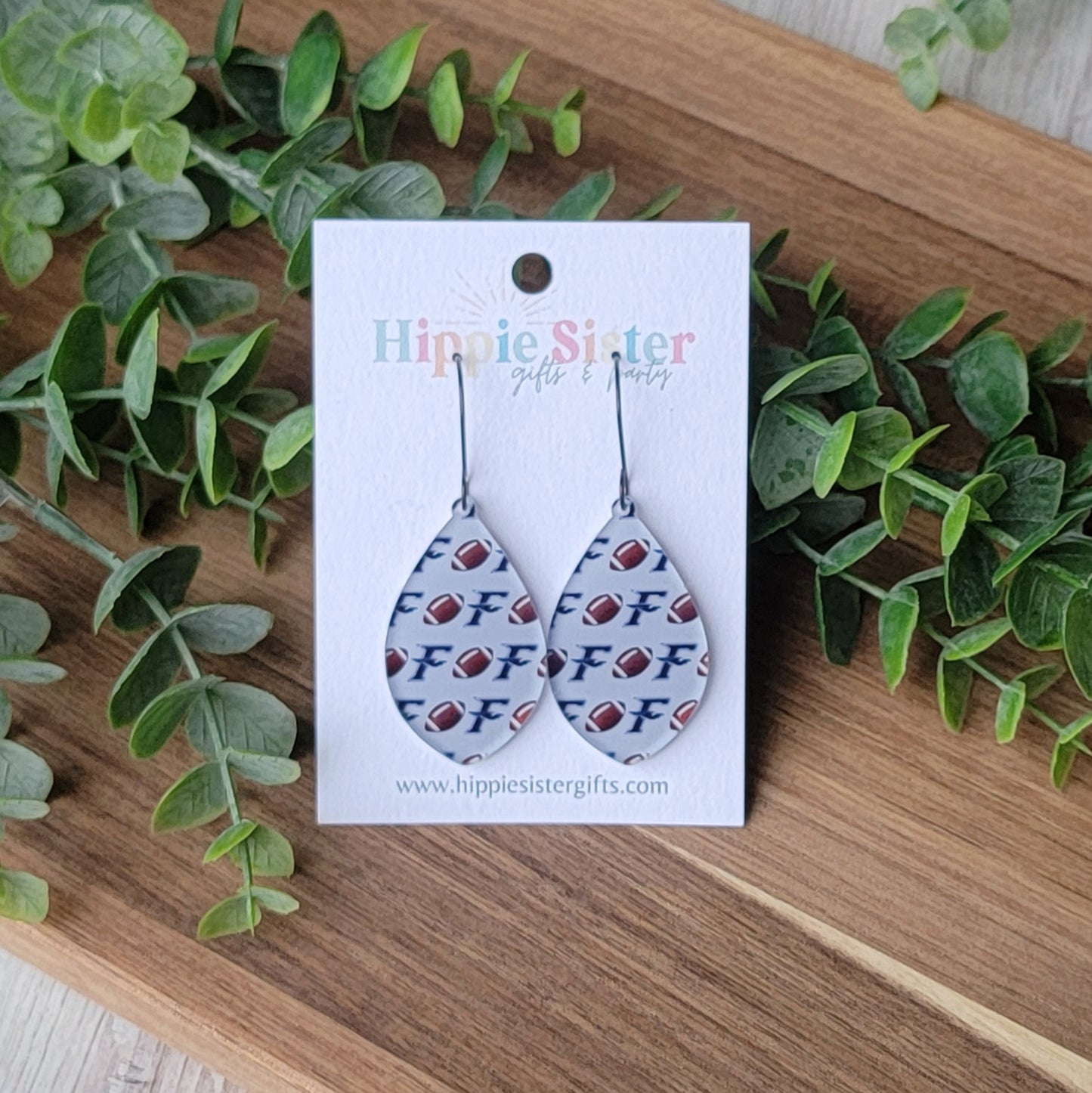 Firebird Football Pattern Earrings- Tapered Teardrop