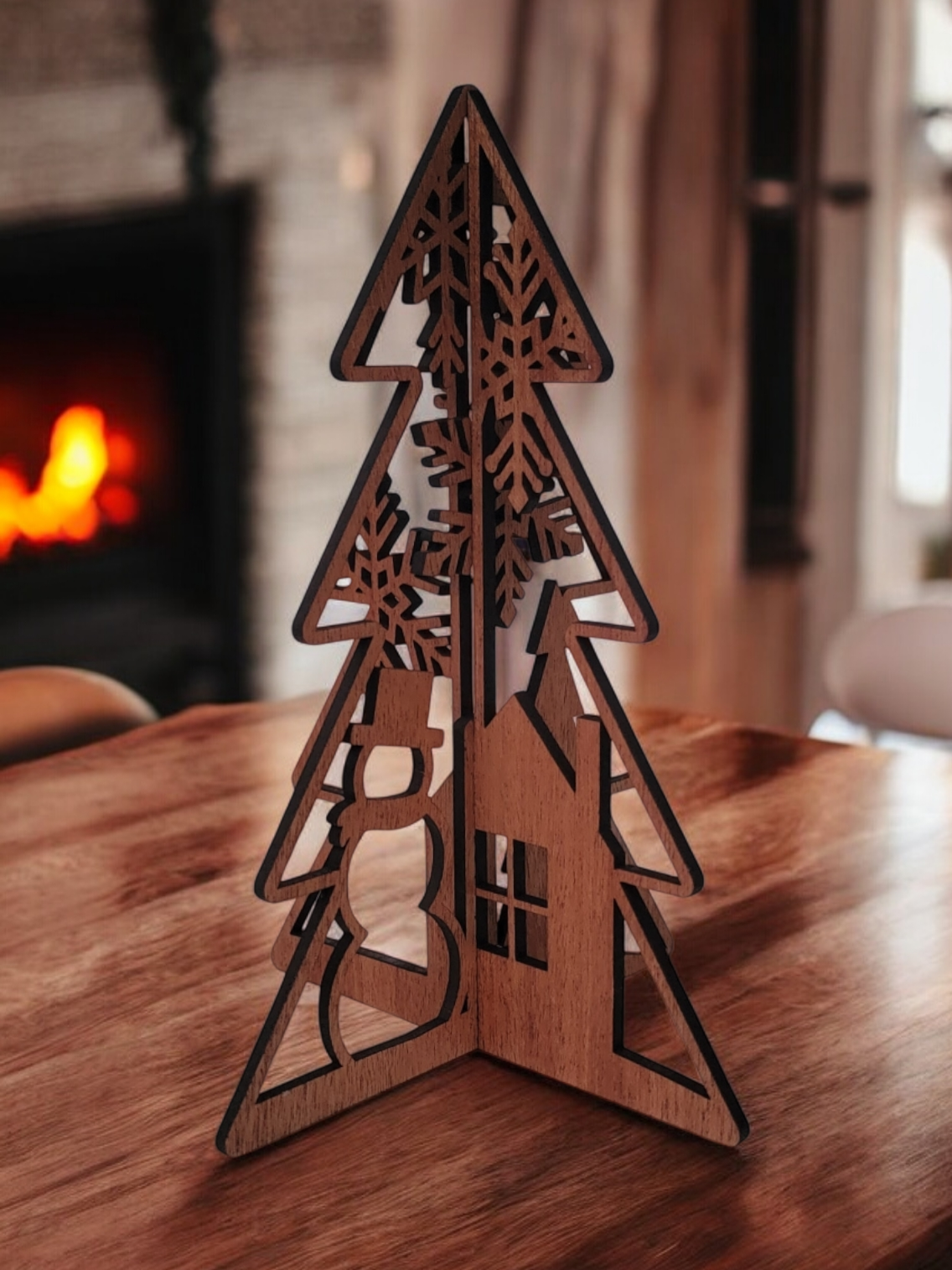 Winter Scene Wooden Tree